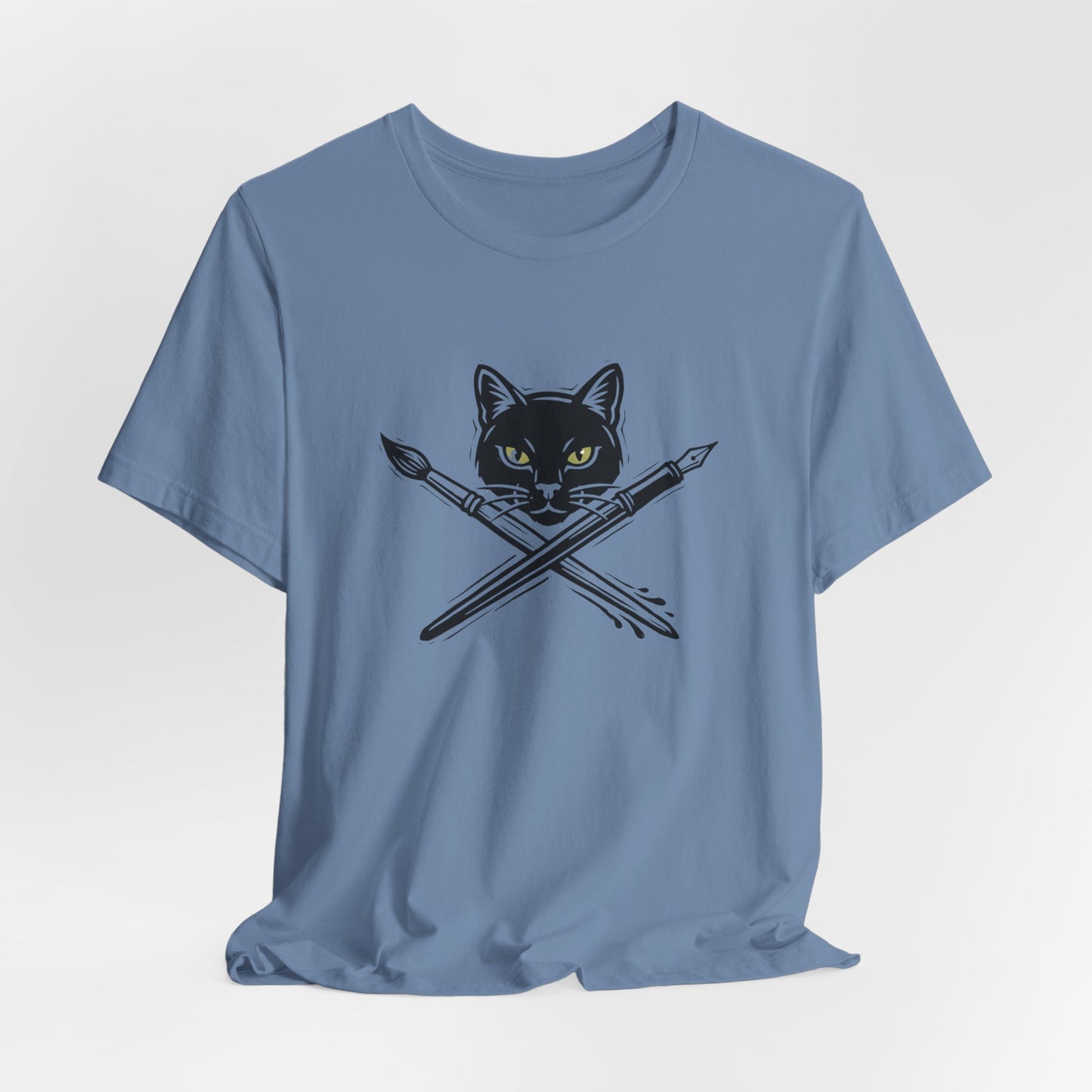 Creative Cat Version 2 - Artist Cat T-Shirt — Black Cat with Crossed Paintbrushes Graphic Tee