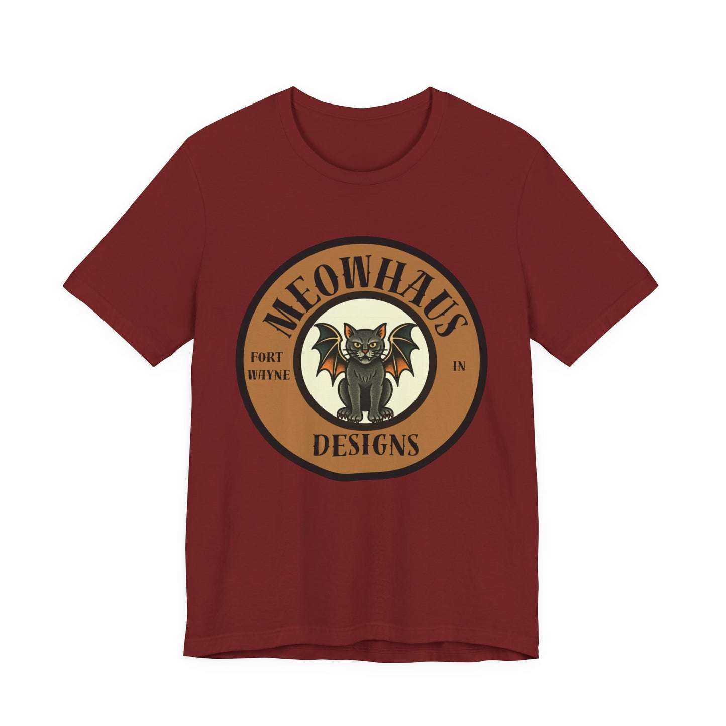 Meowhaus Designs Cat Circle Logo T-Shirt - Vintage Tattoo Cat-Bat Design