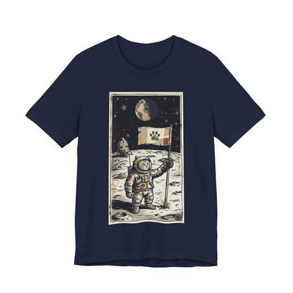SpaceCat - Conquers The Moon! - Astronaut Cat Moon T-Shirt — Vintage Styled Space Kitty Flag Tee