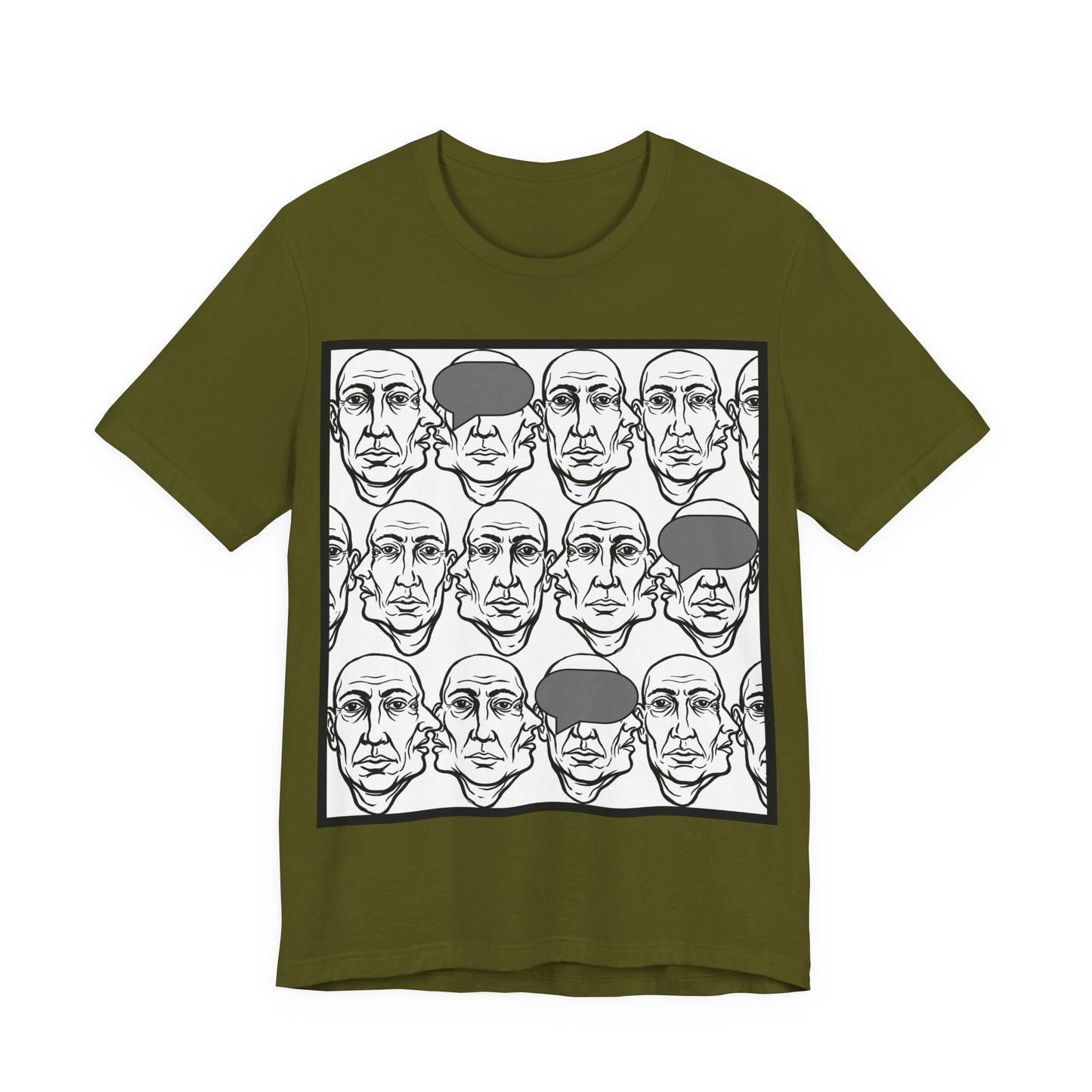 HotGossip - BlindedByGossip - Abstract Faces Pattern T-Shirt — Monochrome Repeating Portrait Graphic Tee