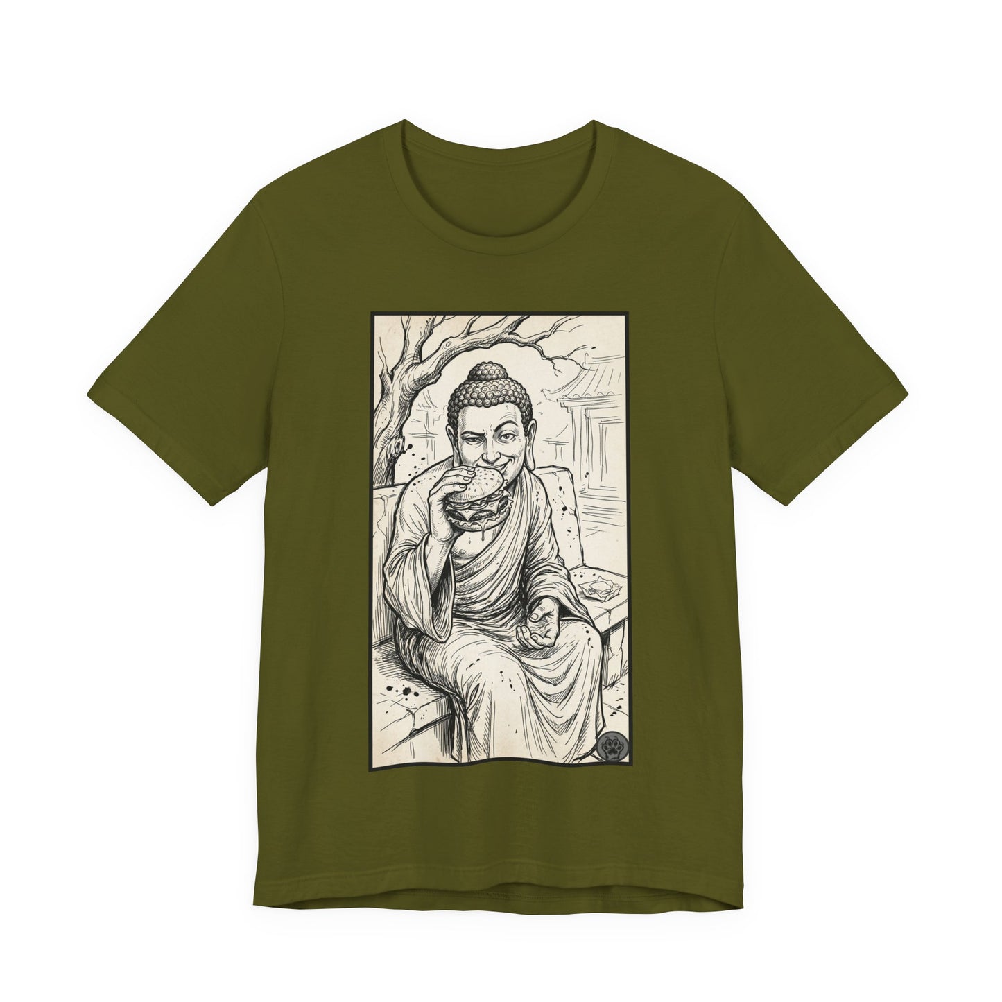 Bad Buddha Cheeseburger Sketch Tee — Humor Illustration T-Shirt