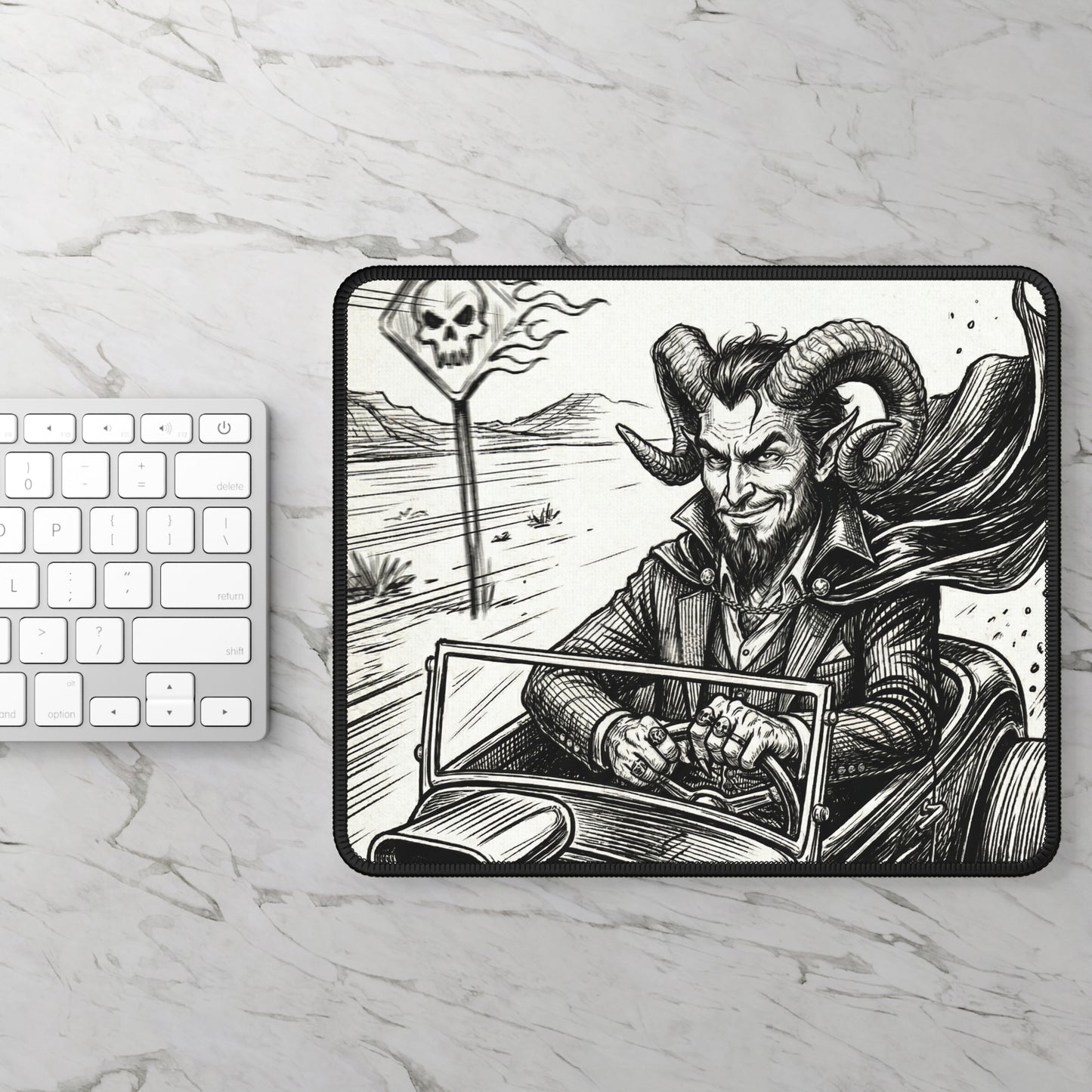 BLZB - HotRod - Devil Driver Gaming Mouse Pad — Gothic Skull Road Trip Desk Mat