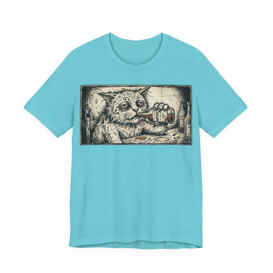 Scraps "Bad Day" - Cat Drinking Whiskey Graphic Tee — Vintage Drunk Depressed Cat T-Shirt