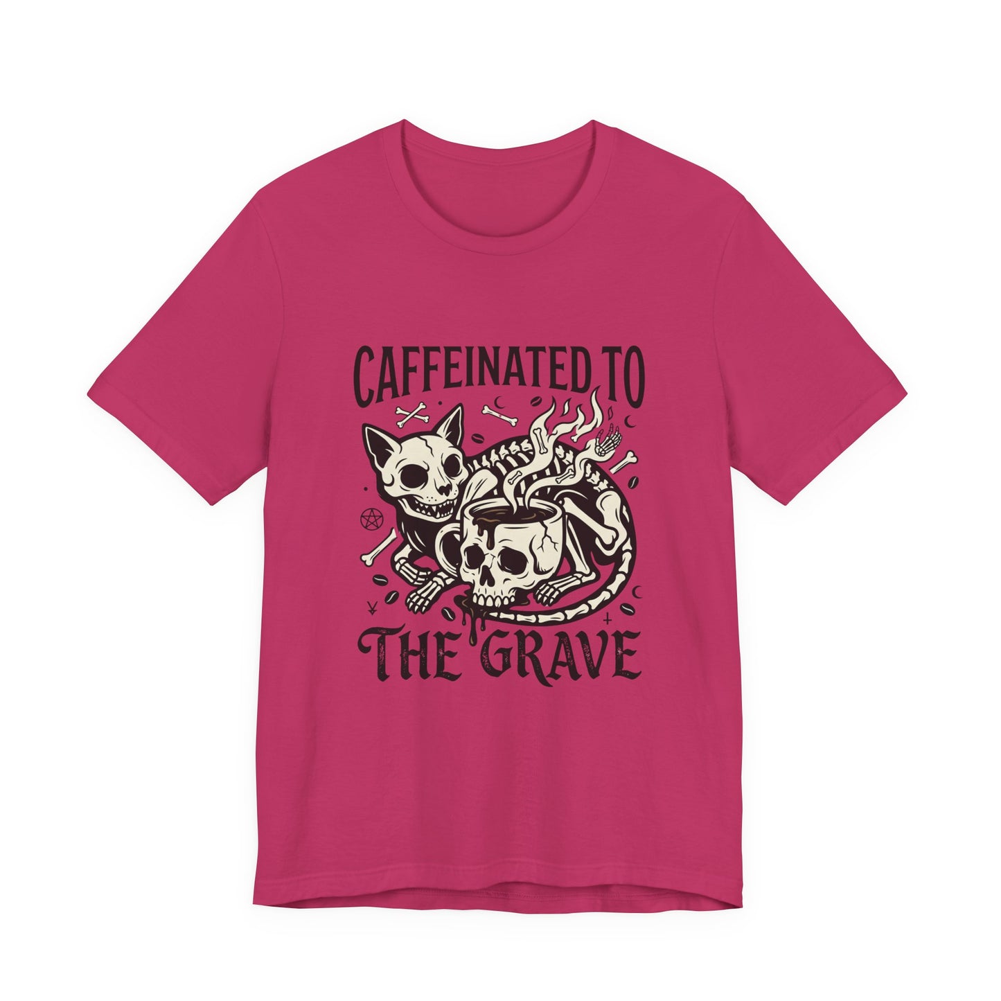 VOID - Caffeinated to the Grave Tee — Gothic Skull & Cat Coffee Shirt