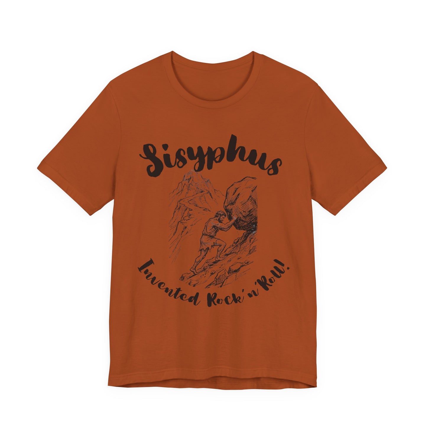 Greek Mythology Humor - Sisyphus T‑Shirt — 'Invented Rock 'n' Roll' Vintage Mythology Tee - Elvis Who?