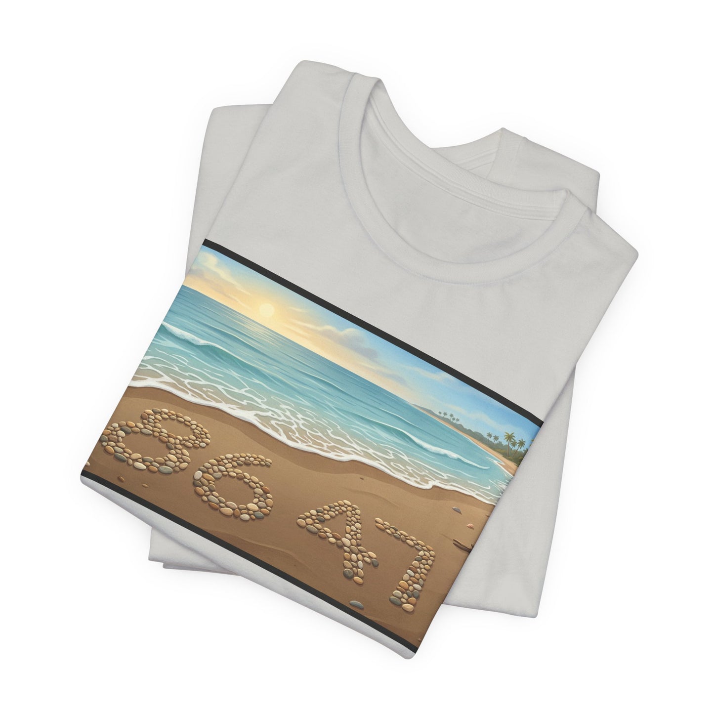 A Nice Day At The Beach - Horizontal V2 - Beach Sunset T-Shirt with '86 47' Sand Art – Coastal Vacation Tee