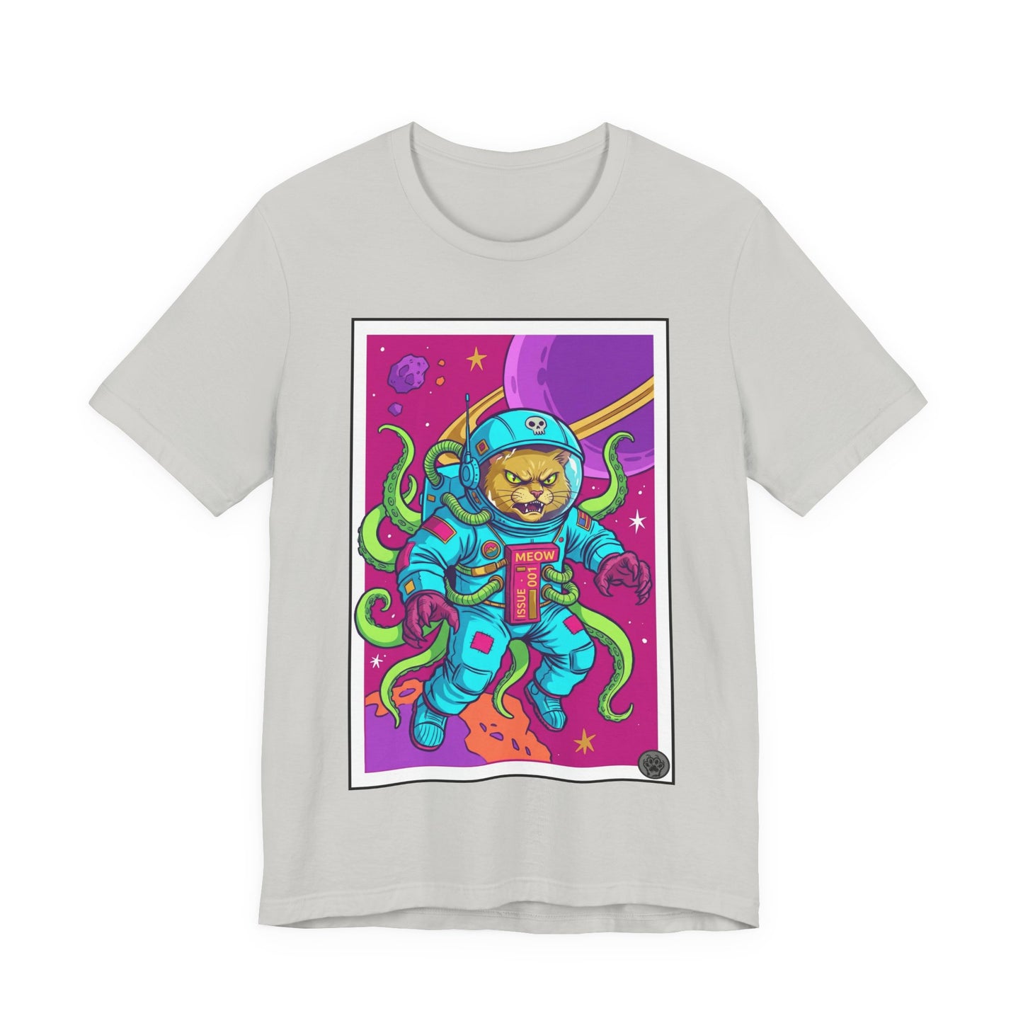 AlienCat Astronaut In Space! - Full Color! - Astronaut Cat Graphic Tee — Space Cat with Tentacles Illustration