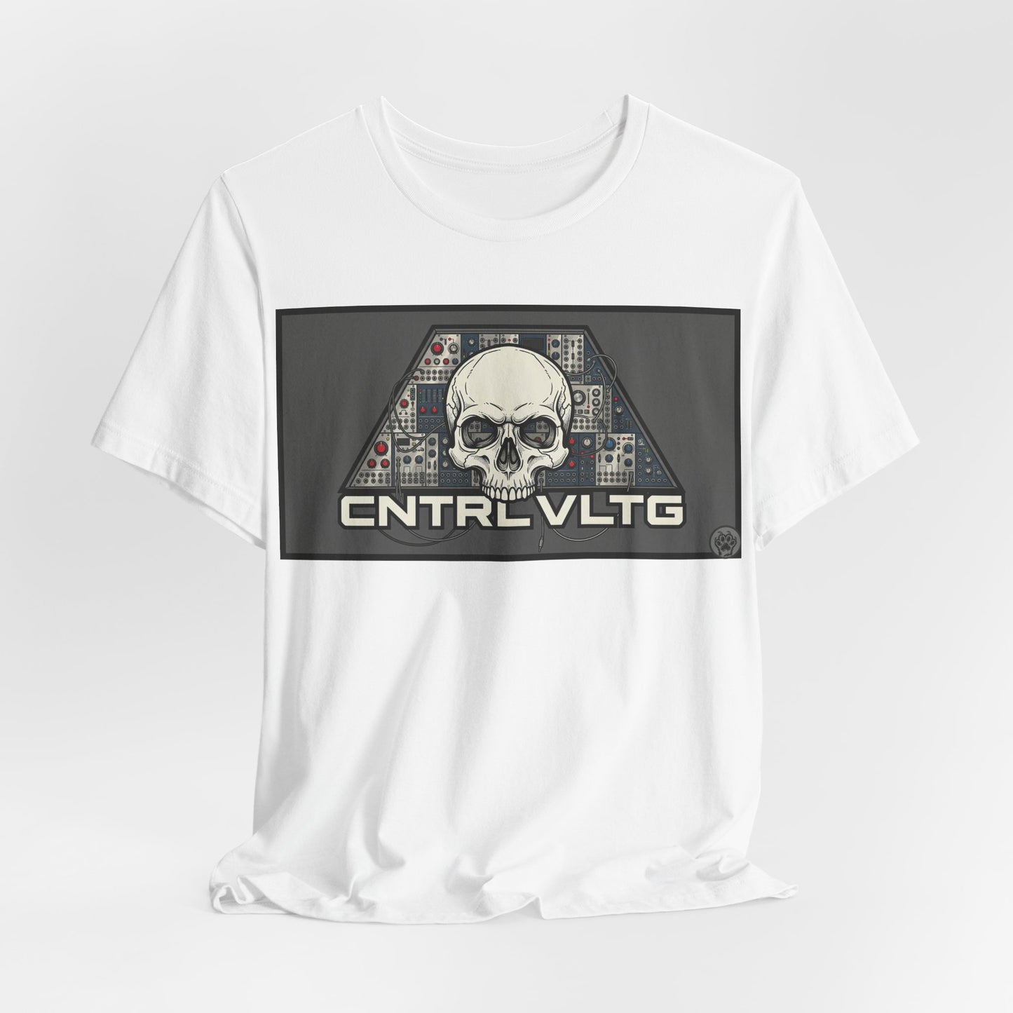 CV Control Voltage - TriBase Grey - Skull Modular Synth Analog Circuit 'CNTRL VLTG' Graphic Tee - Retro Tech Skull T-Shirt
