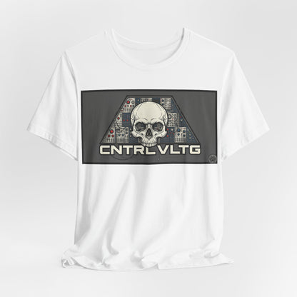 CV Control Voltage - TriBase Grey - Skull Modular Synth Analog Circuit 'CNTRL VLTG' Graphic Tee - Retro Tech Skull T-Shirt