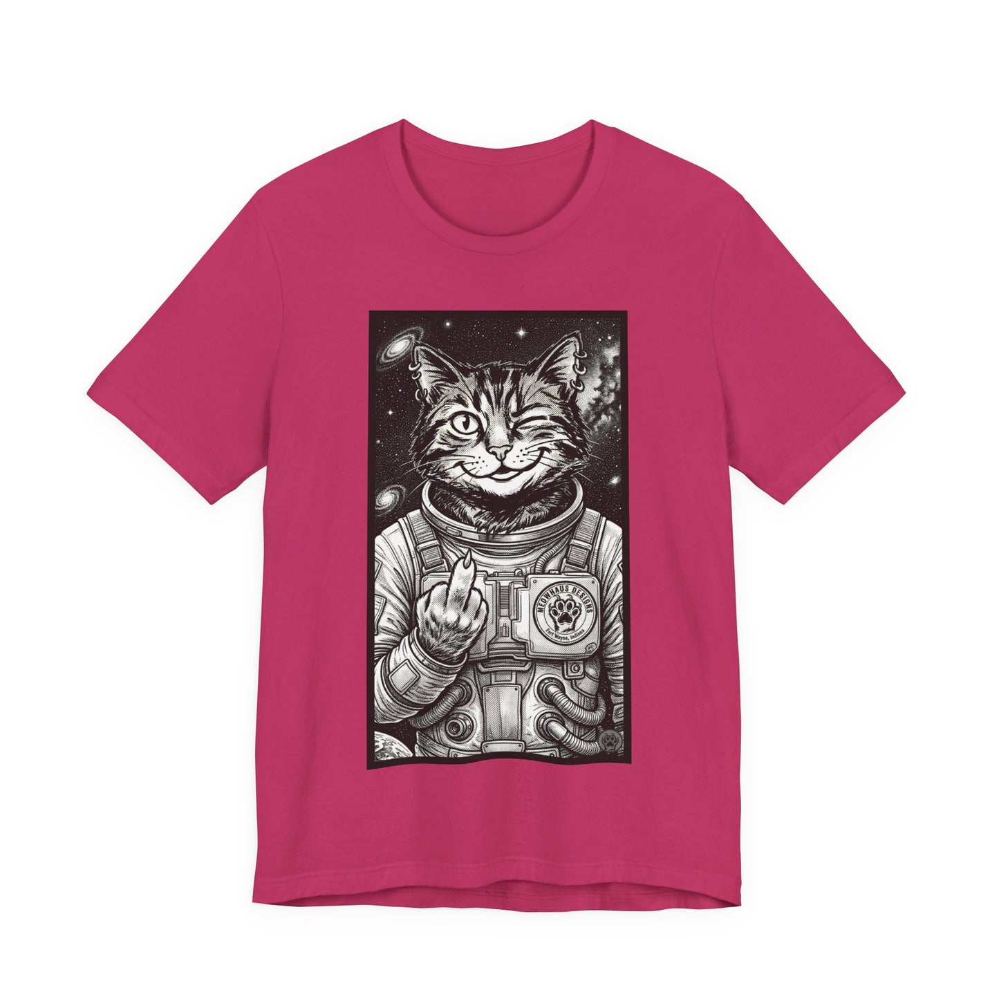 WinkyCat - The Astronaut (Giving Snarky Gesture) Cat Tee — Retro Space Cat Graphic T-Shirt