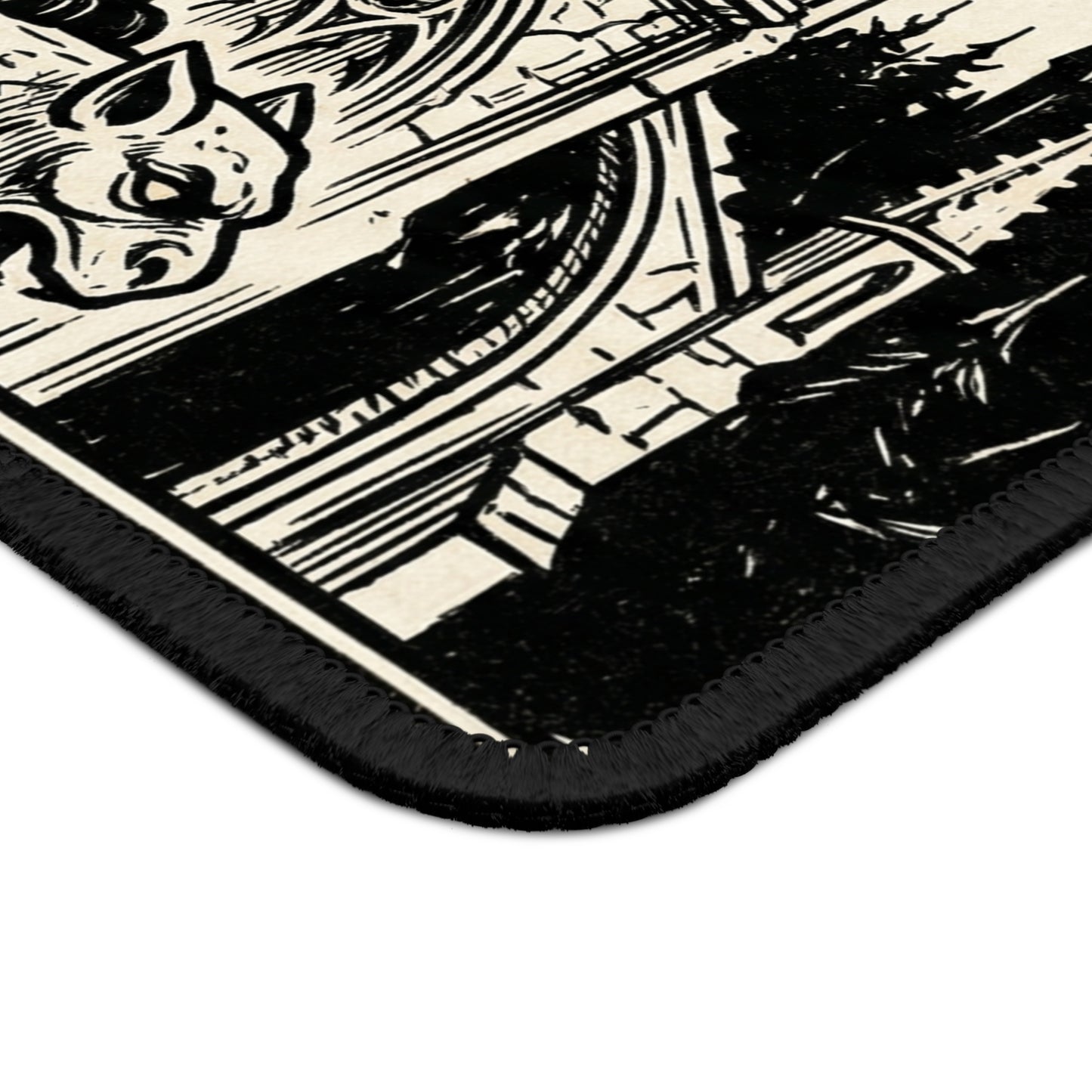 DarkArts - Cat 1 - Black Gothic Cat Gaming Mouse Pad — Vintage Cathedral Horror Desk Mat