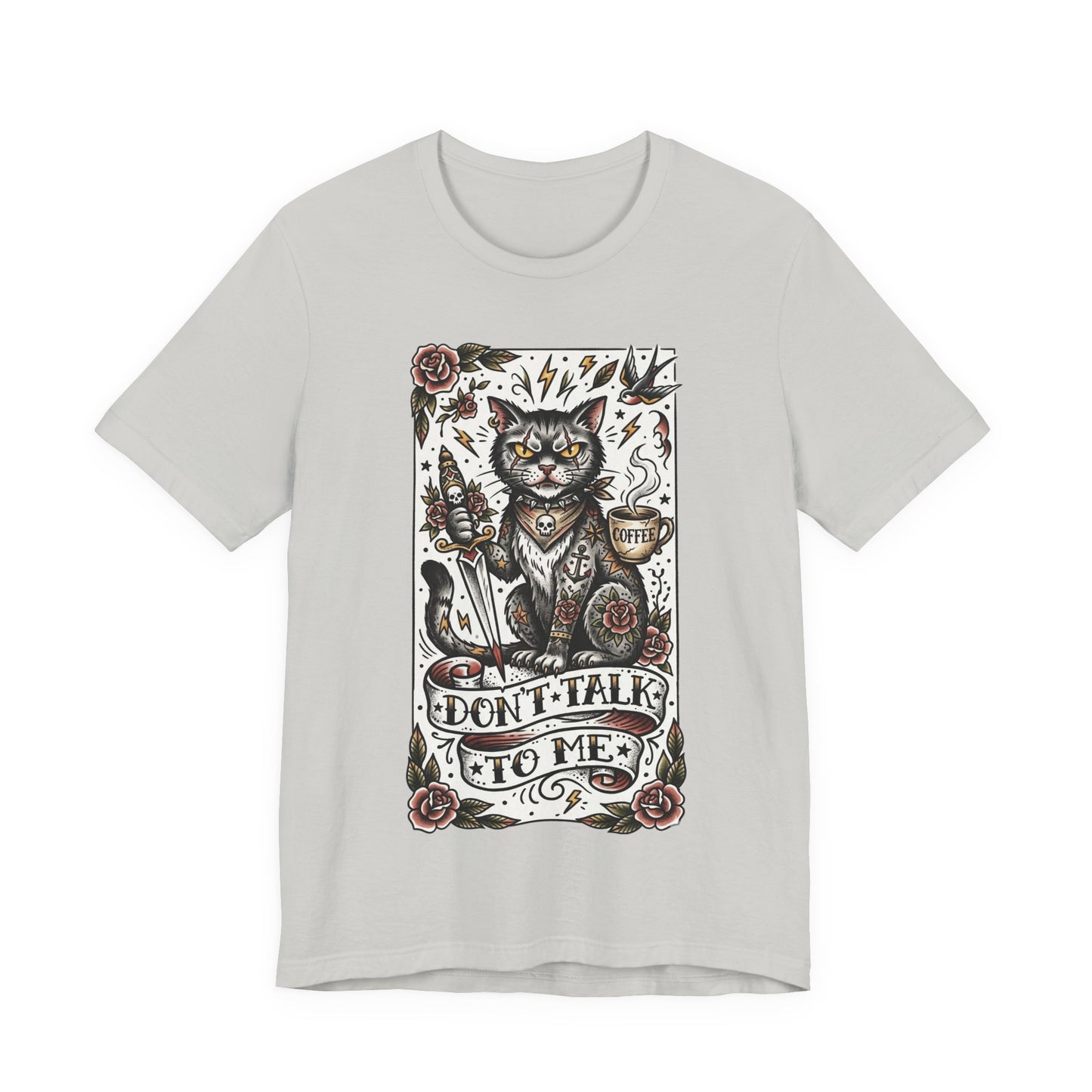 VOID - Don’t Talk to Me (Vertical) Cat T-Shirt — Gothic Tattoo Style Cat Graphic Tee