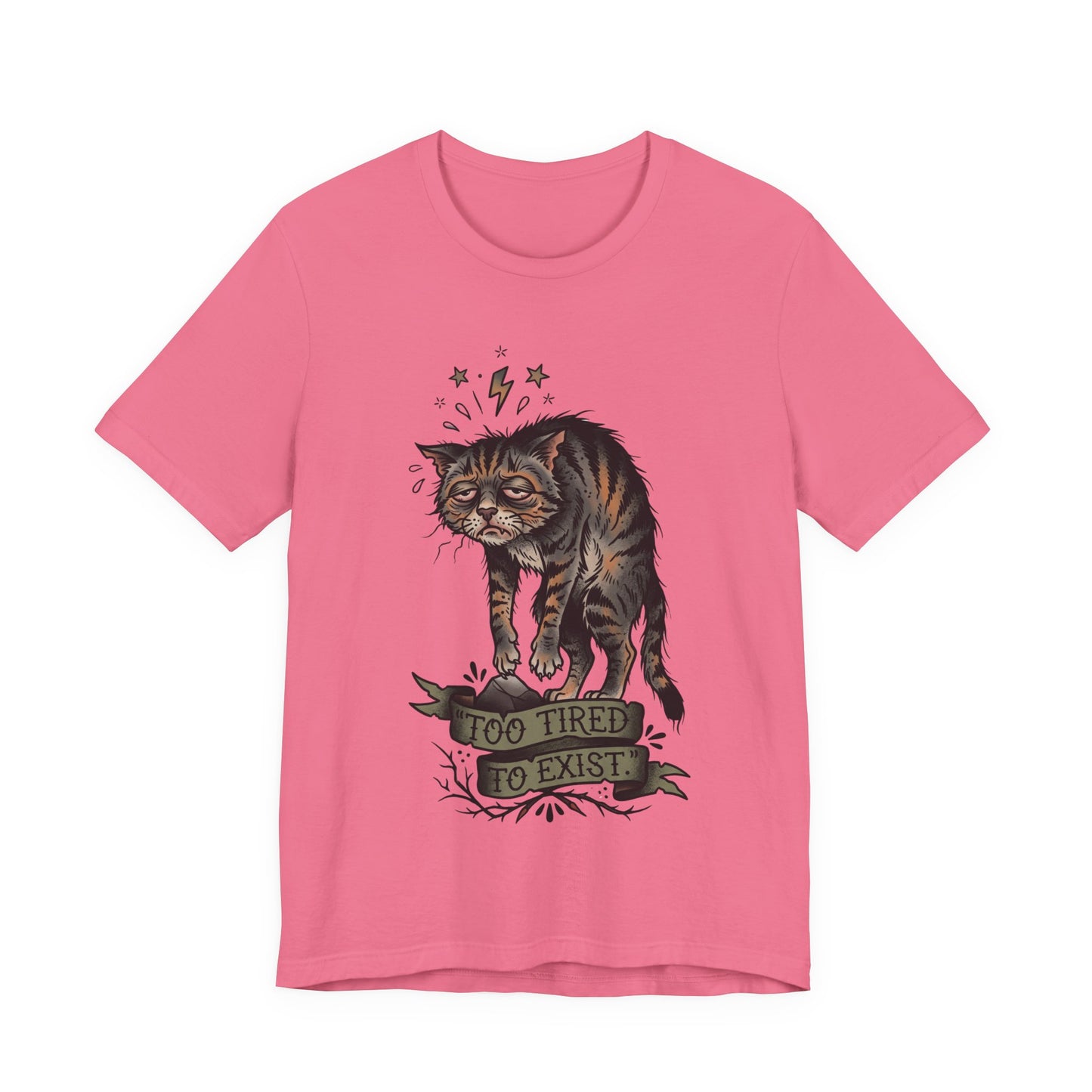 VOID - Too Tired to Exist Cat T‑Shirt — Funny Goth Sleepy Cat Tee