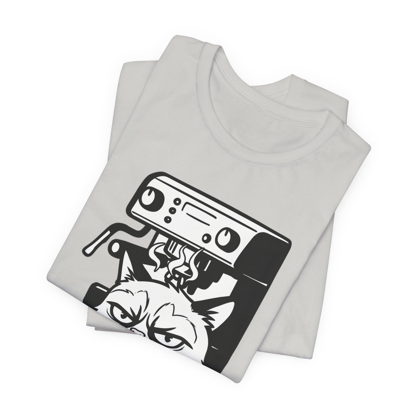 VOID - Annoyed Cat Coffee Tee — Funny Sarcastic Cat Barista Shirt with Coffee & Espresso Machine