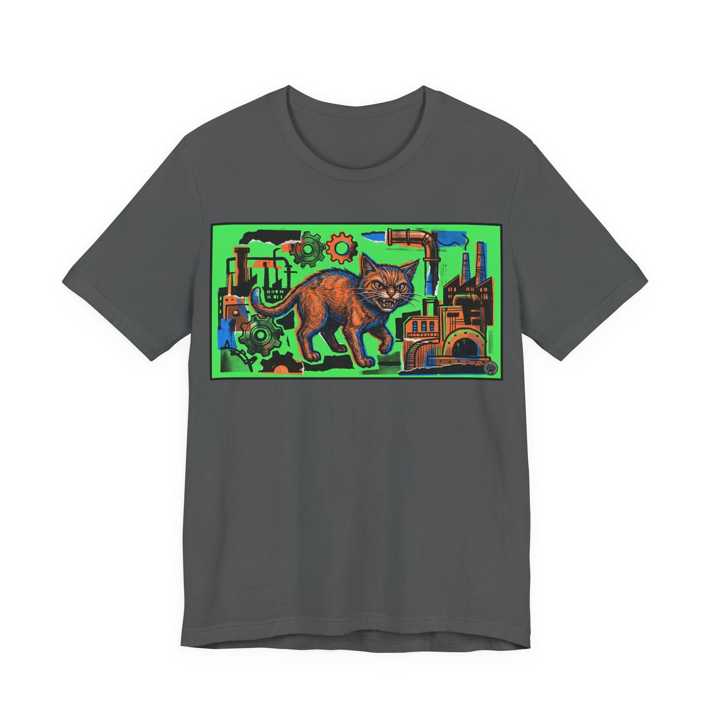 Industrial Cat - Green Collage Poster Graphic Tee – Steampunk Factory Design