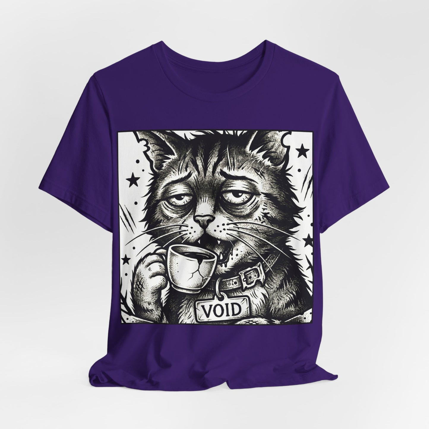 VOID - The Original Void Cat Tee — Tired Moody Cat Drinking Coffee Graphic T-Shirt