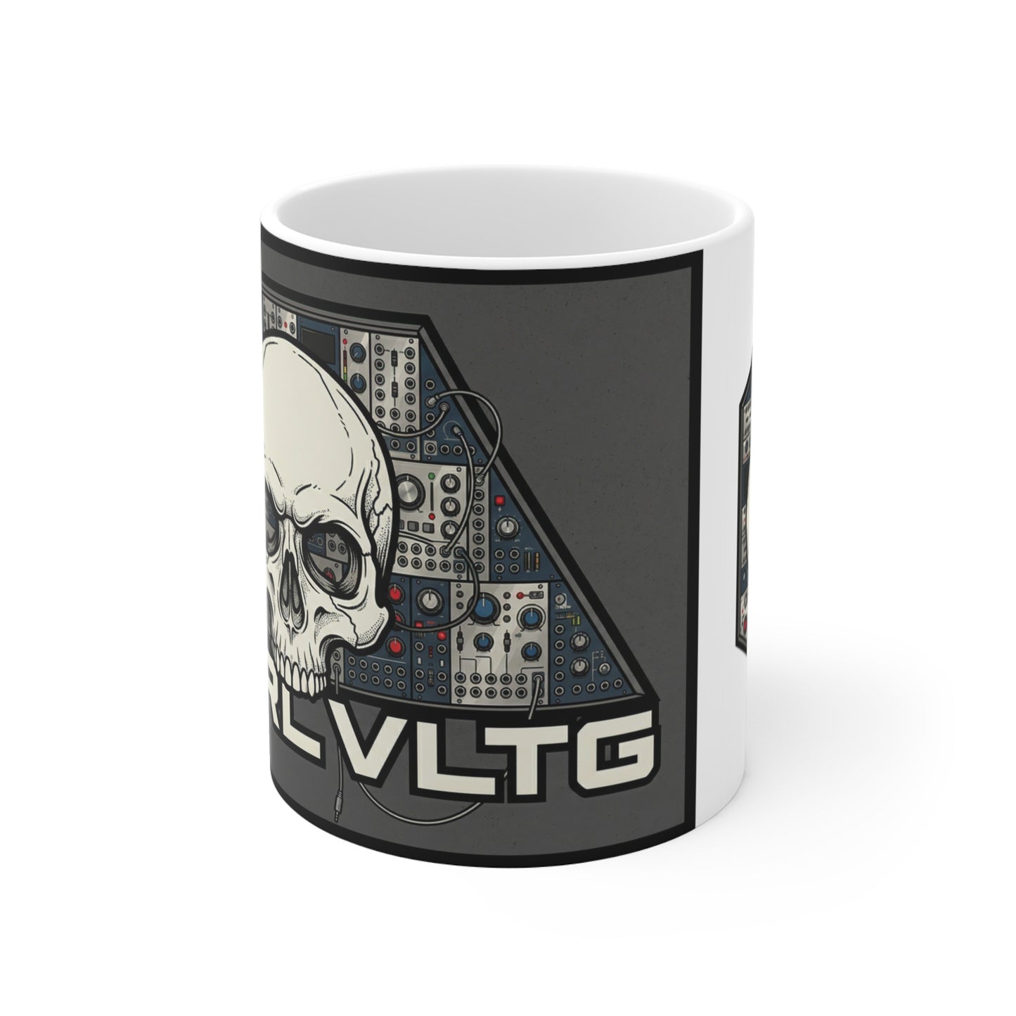 CV Control Voltage TriBase Grey/White - 11oz Mug Ambi Handle - Skull Modular Analog Synthesizer Mug – Control Voltage (CNTRLVLTG) Music Producer Coffee Cup