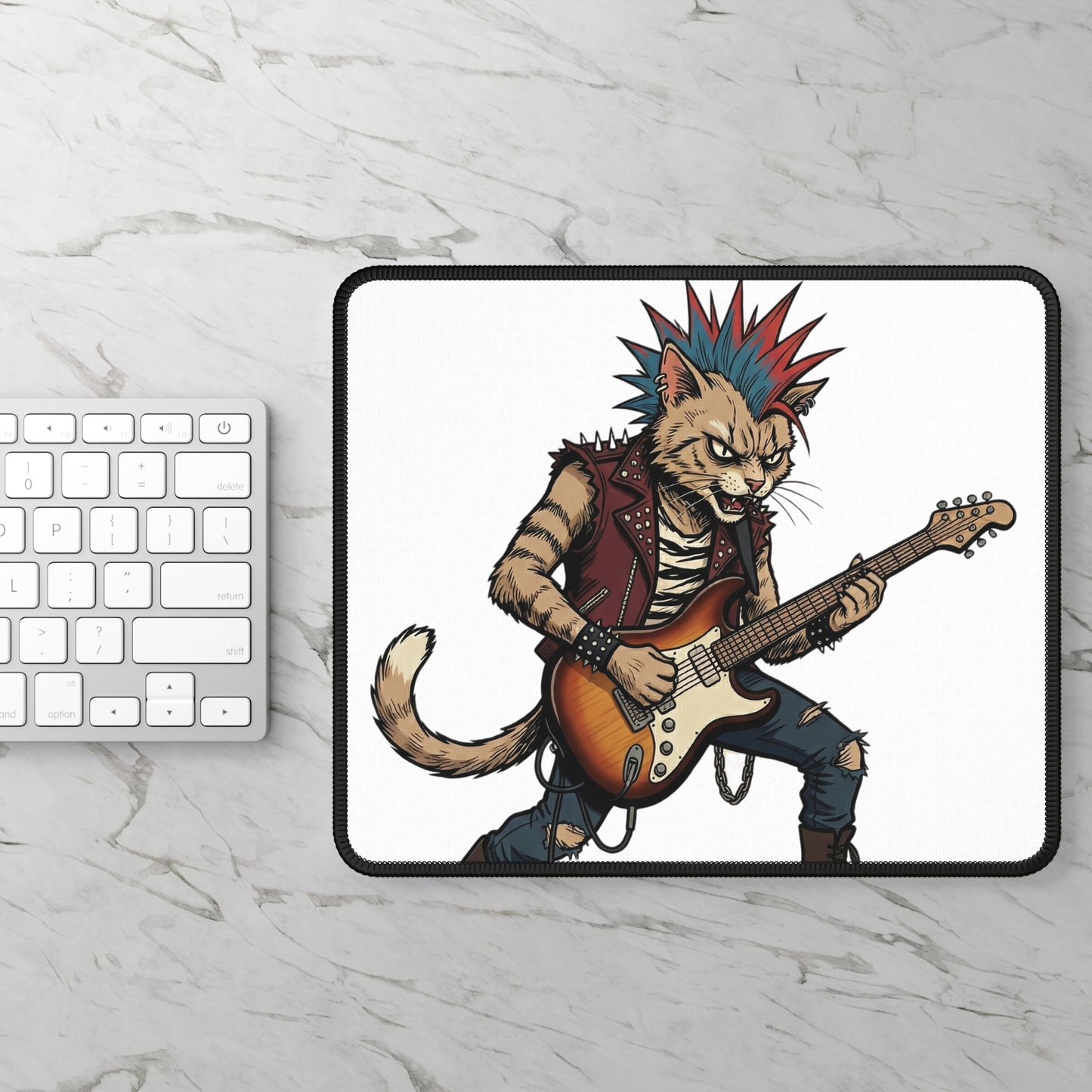 PunkCat - Big & Bold - Punk Rock Cat Gaming Mouse Pad — Electric Guitar Player Desk Mat