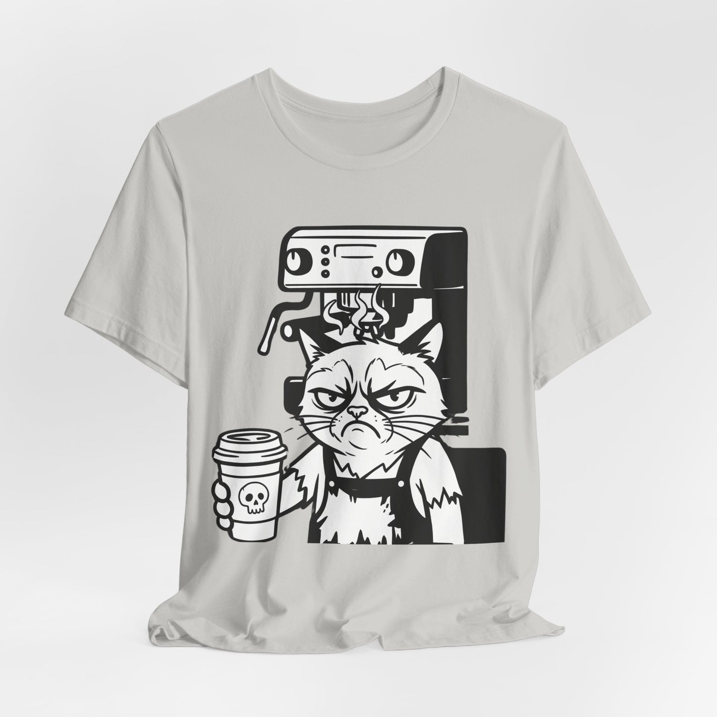 VOID - Annoyed Cat Coffee Tee — Funny Sarcastic Cat Barista Shirt with Coffee & Espresso Machine