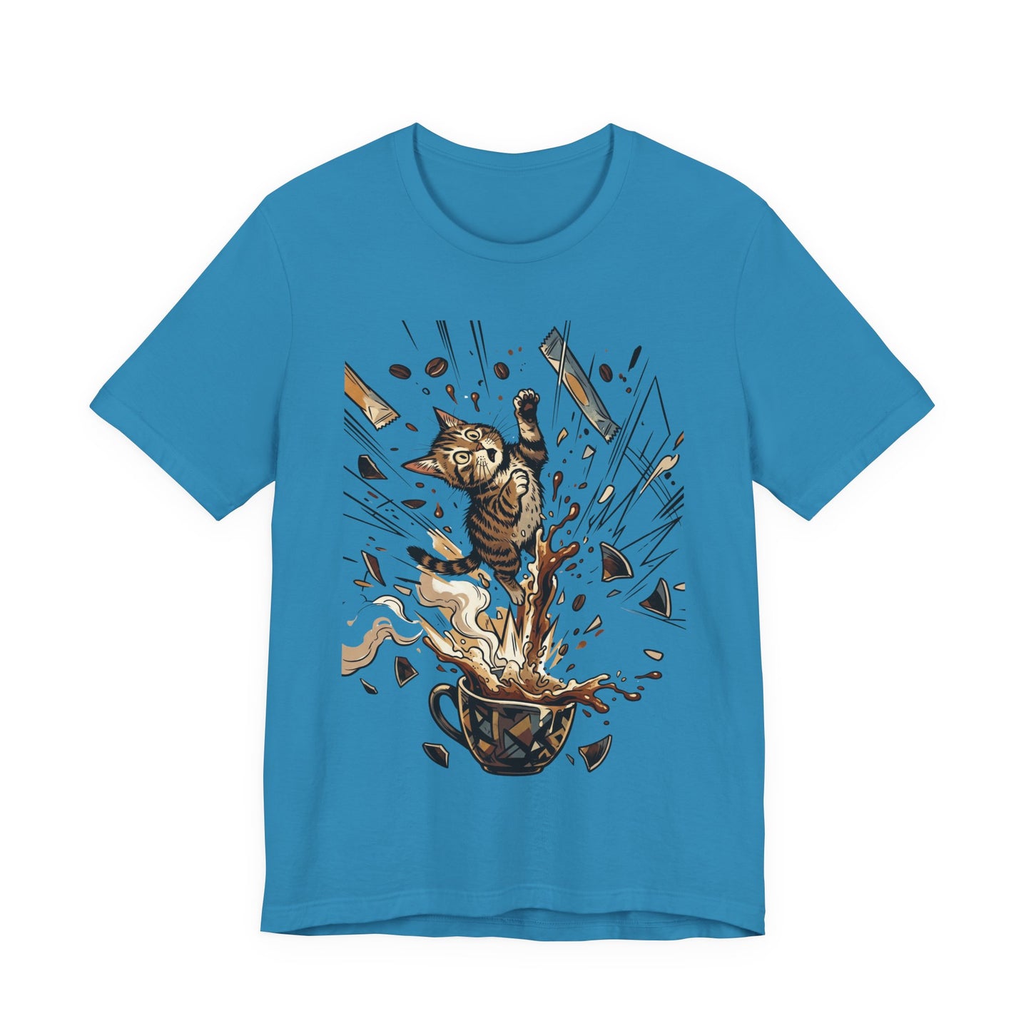 VOID - Cat Jumping Out of Coffee Cup T-Shirt – Exploding Coffee Cat Design