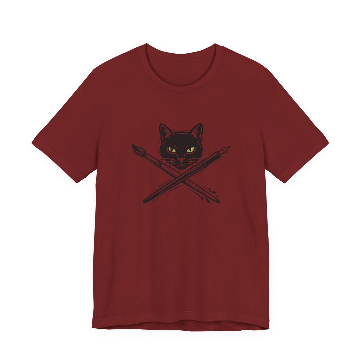 Creative Cat Version 2 - Artist Cat T-Shirt — Black Cat with Crossed Paintbrushes Graphic Tee
