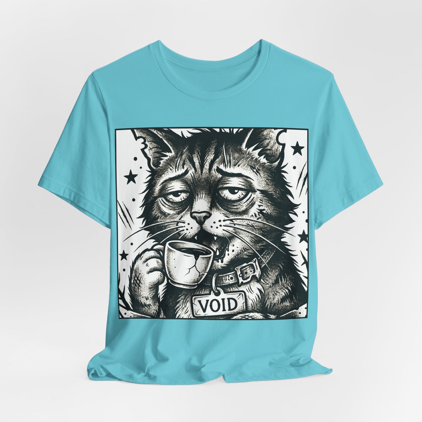 VOID - The Original Void Cat Tee — Tired Moody Cat Drinking Coffee Graphic T-Shirt