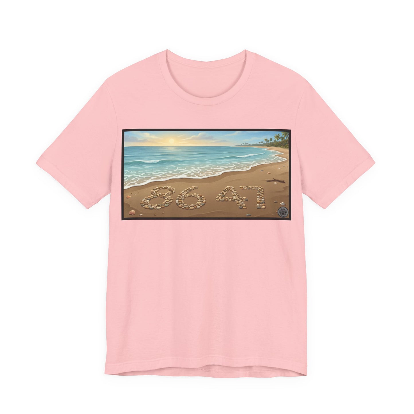 A Nice Day At The Beach - Horizontal V2 - Beach Sunset T-Shirt with '86 47' Sand Art – Coastal Vacation Tee