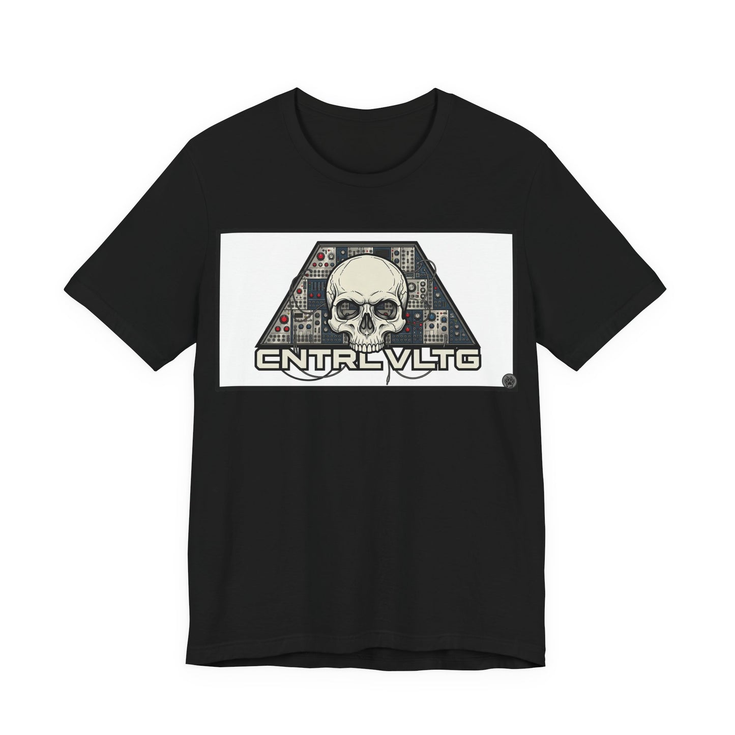 CV Control Voltage = TriBase White - Modular Synth Skull Analog Circuit Tee — “CNTRL VLTG” Retro Tech Graphic T-Shirt