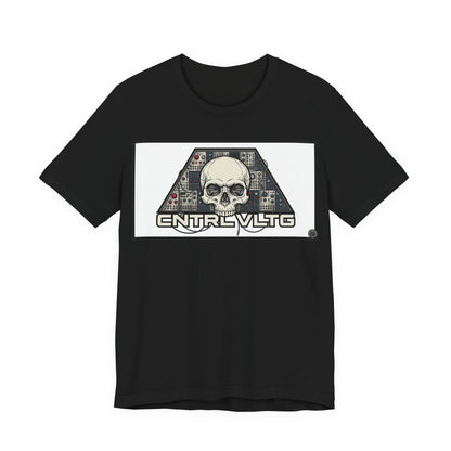 CV Control Voltage = TriBase White - Modular Synth Skull Analog Circuit Tee — “CNTRL VLTG” Retro Tech Graphic T-Shirt
