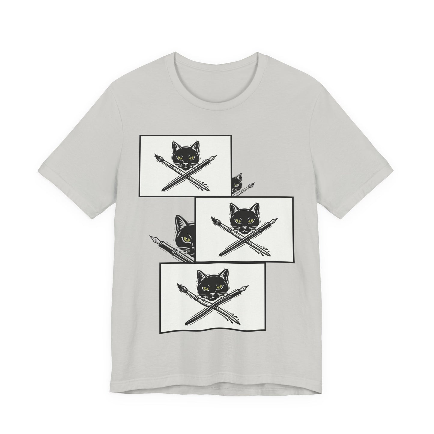 CreativeCat - Stack of 3 - Cat & Paintbrush and Pen Graphic Tee — Artist Cat Illustration T-Shirt