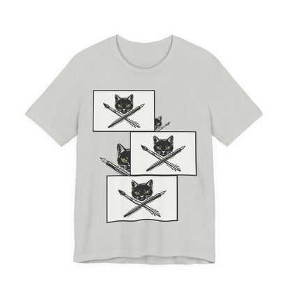 CreativeCat - Stack of 3 - Cat & Paintbrush and Pen Graphic Tee — Artist Cat Illustration T-Shirt