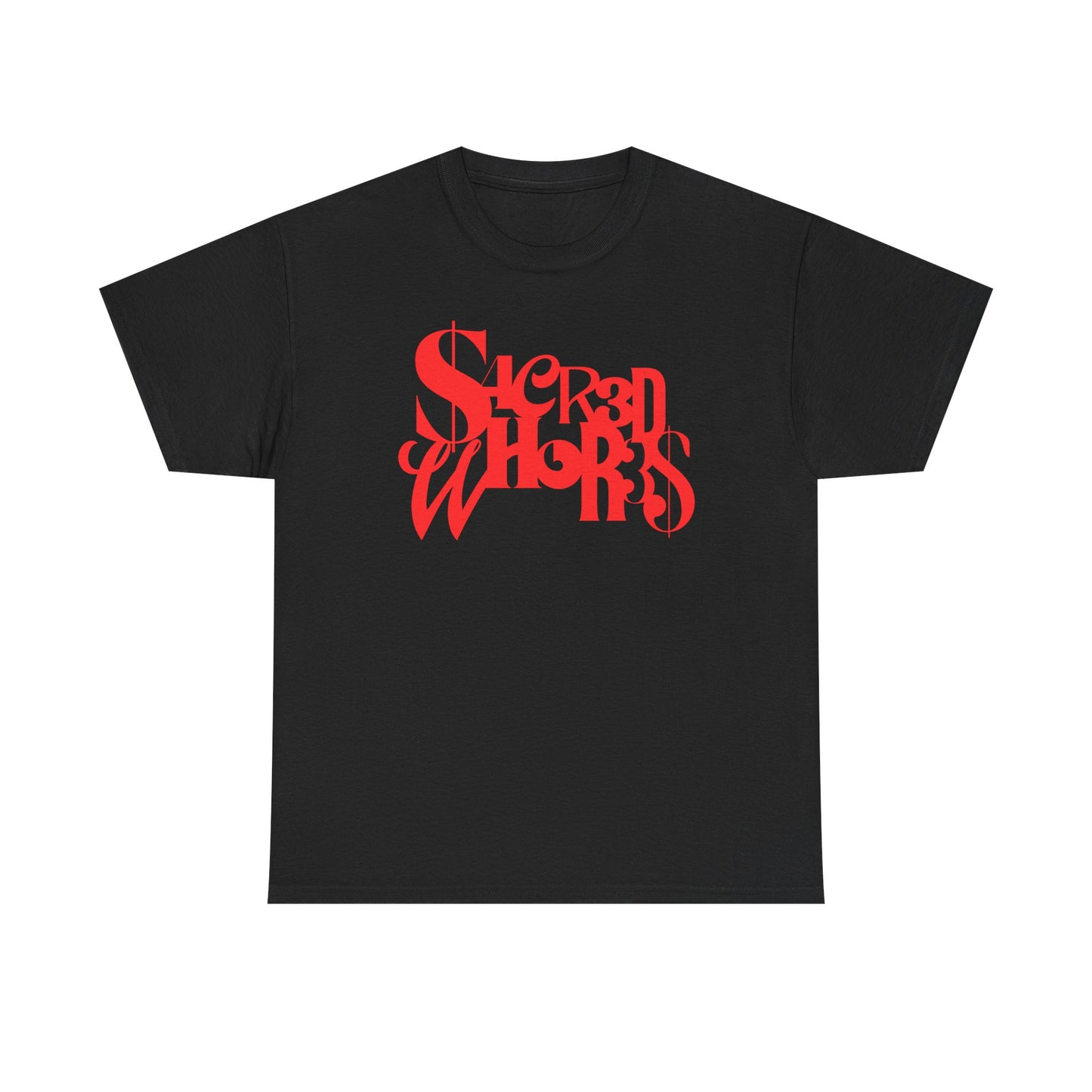 Sacred Whores - Mixed Fonts Graphic Tee - Red Gothic Logo Shirt