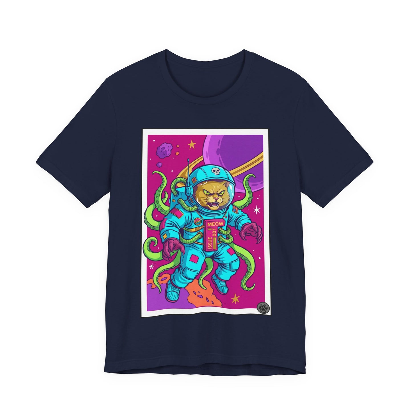 AlienCat Astronaut In Space! - Full Color! - Astronaut Cat Graphic Tee — Space Cat with Tentacles Illustration