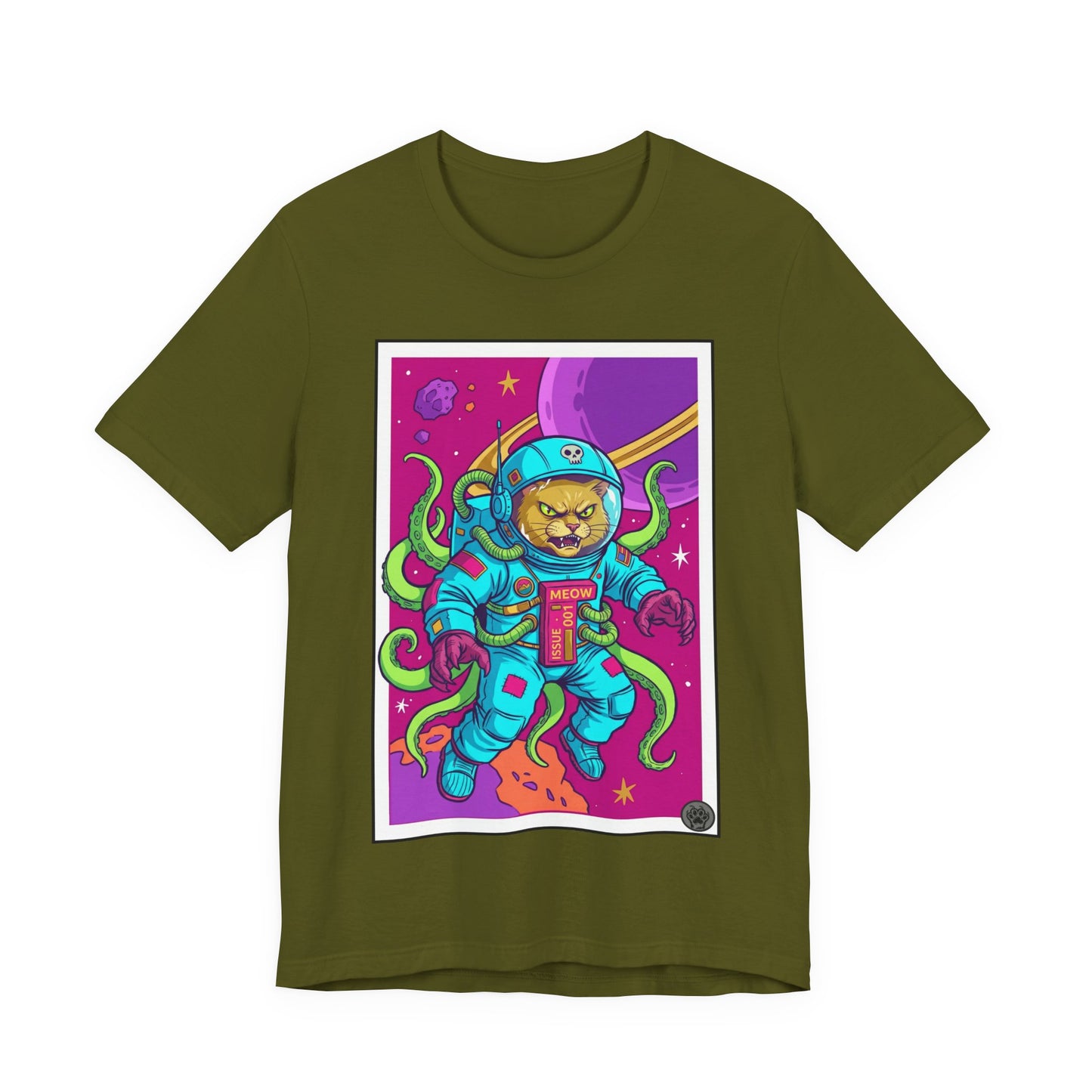 AlienCat Astronaut In Space! - Full Color! - Astronaut Cat Graphic Tee — Space Cat with Tentacles Illustration