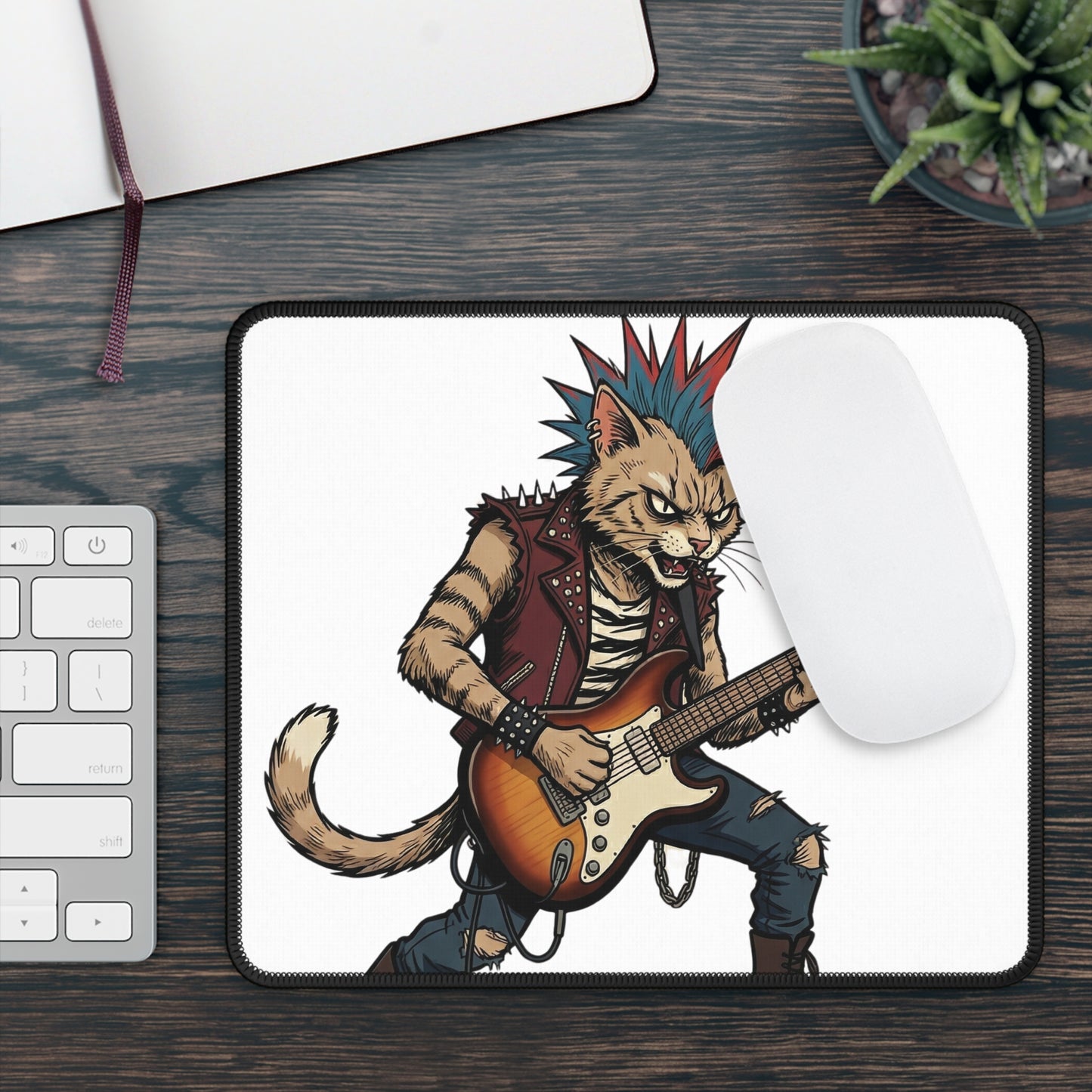 PunkCat - Big & Bold - Punk Rock Cat Gaming Mouse Pad — Electric Guitar Player Desk Mat