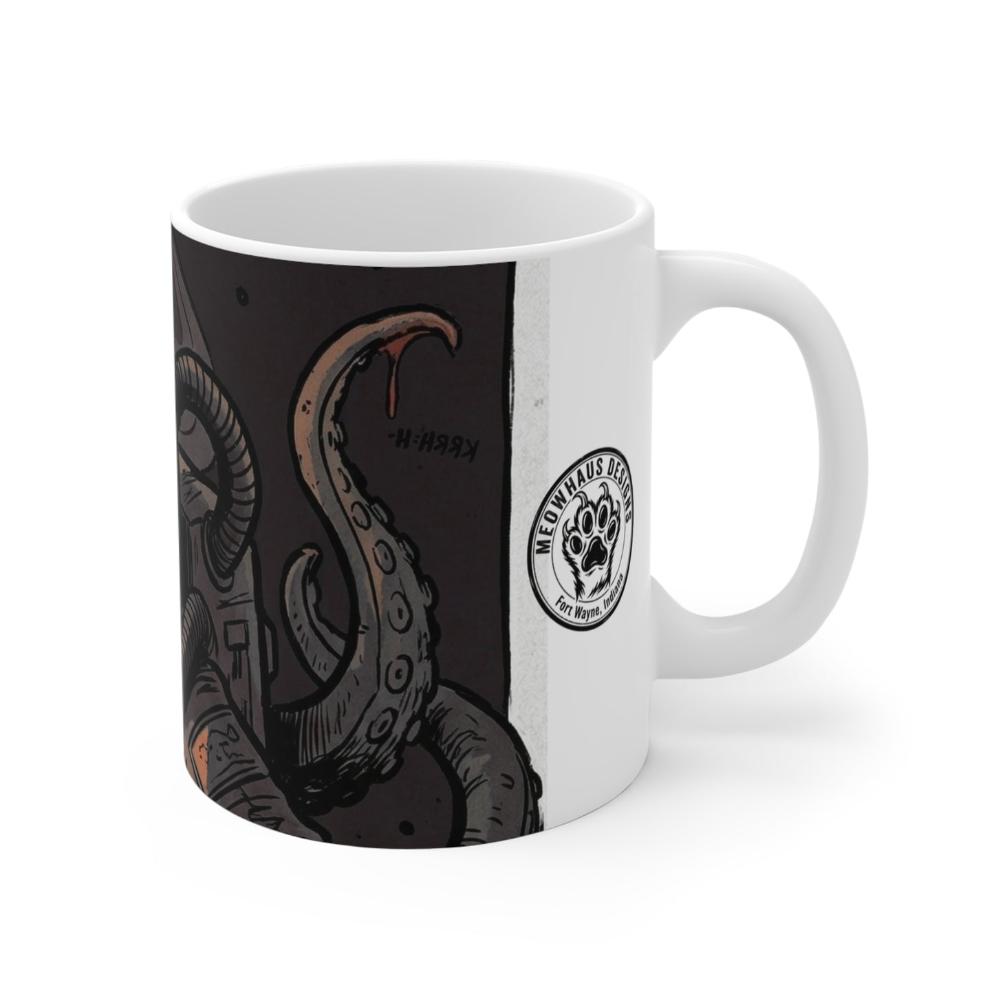 AlienCat Astronaut - Dark - 11oz Mug Left Handle — Vintage Space Pirate Design, 11oz Coffee Tea Mug