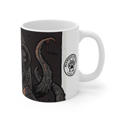 AlienCat Astronaut - Dark - 11oz Mug Left Handle — Vintage Space Pirate Design, 11oz Coffee Tea Mug