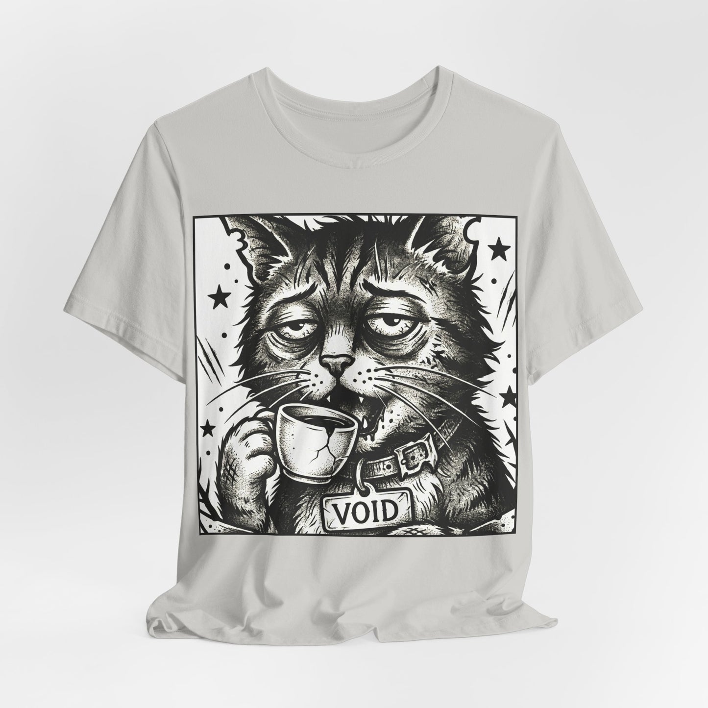 VOID - The Original Void Cat Tee — Tired Moody Cat Drinking Coffee Graphic T-Shirt