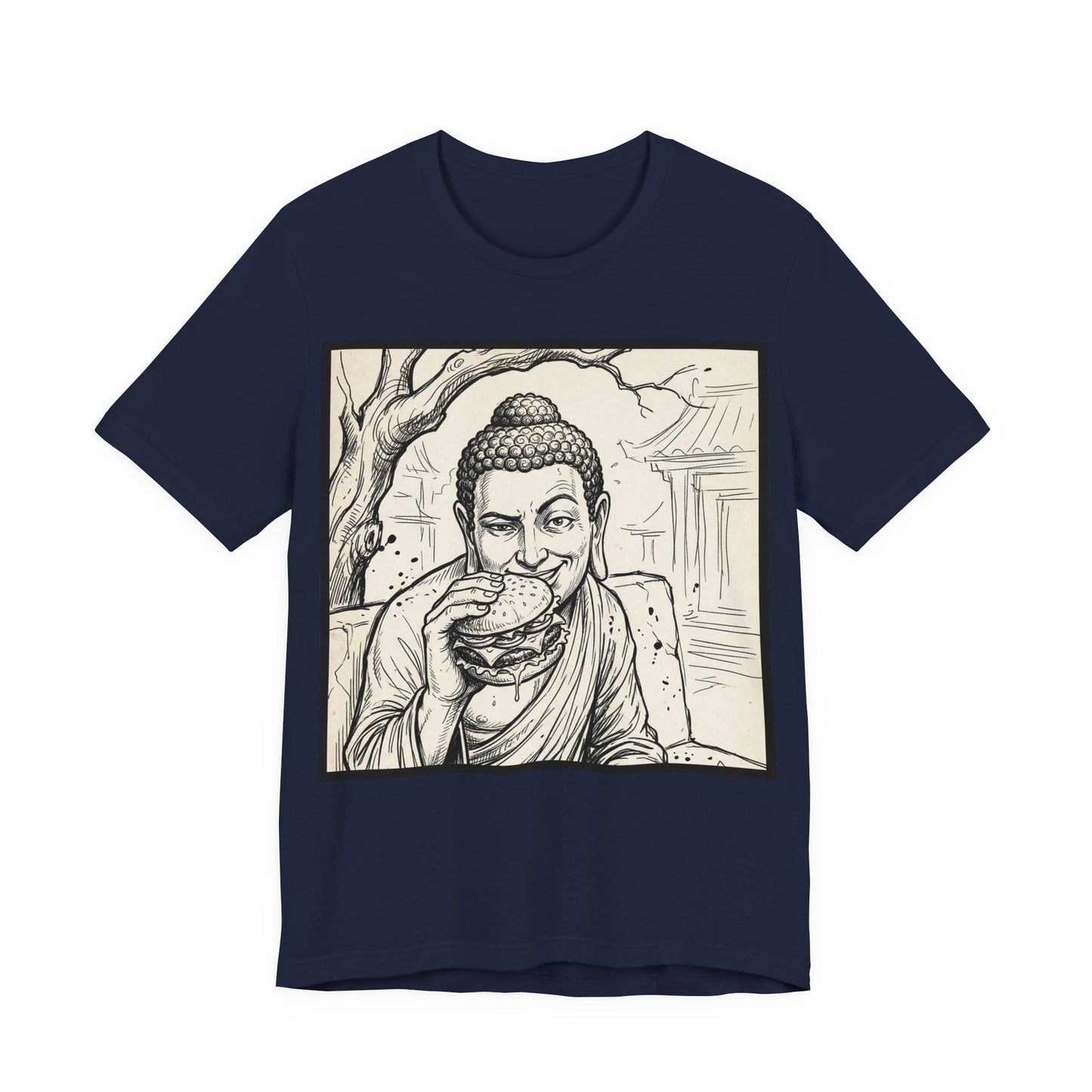 BadBuddha - Cheeseburger (Crop) - Buddha Eating A Delicious Juicy Cheeseburger Funny T‑Shirt Zen Humor