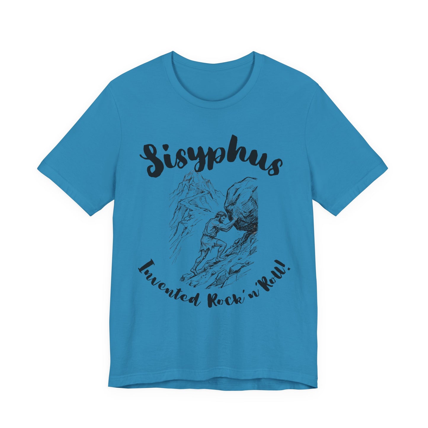 Greek Mythology Humor - Sisyphus T‑Shirt — 'Invented Rock 'n' Roll' Vintage Mythology Tee - Elvis Who?