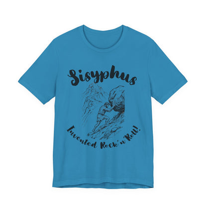 Greek Mythology Humor - Sisyphus T‑Shirt — 'Invented Rock 'n' Roll' Vintage Mythology Tee - Elvis Who?