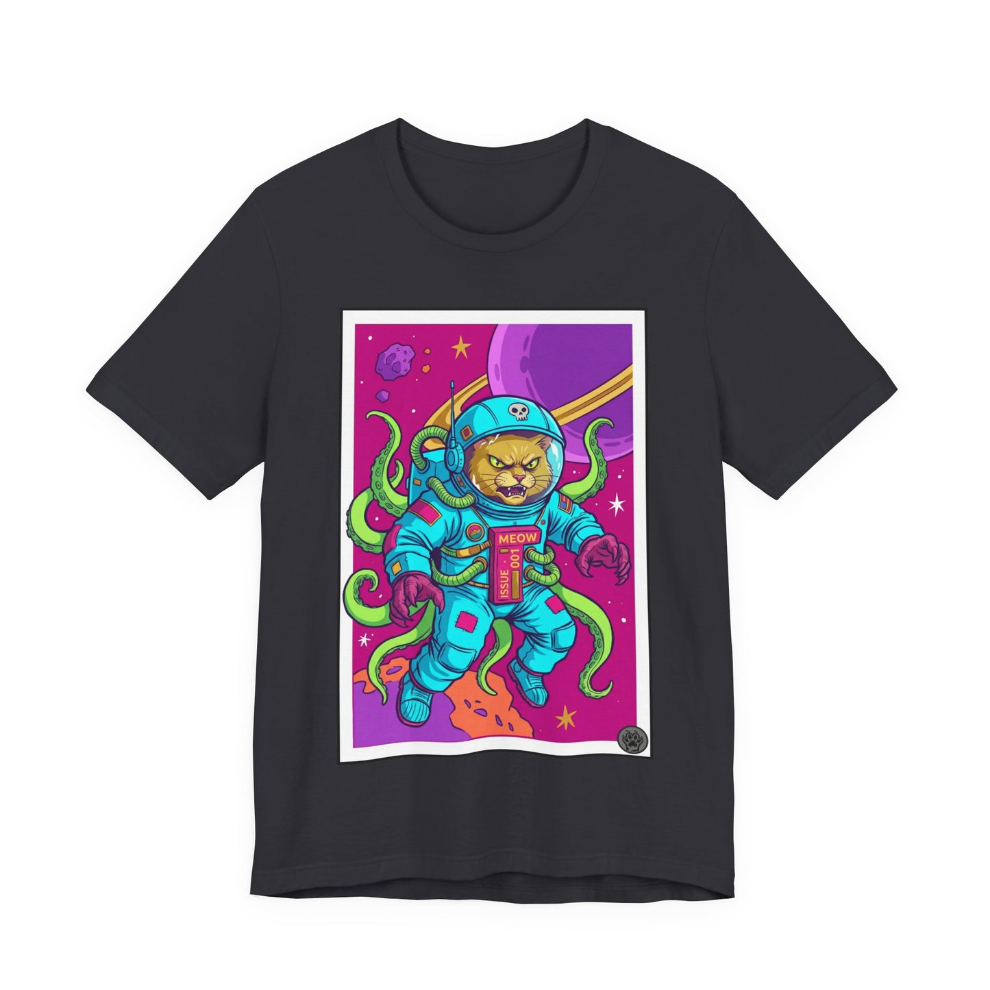 Alien Cat Astronaut In Space Graphic Tee — Retro Neon Space Cat T-Shirt