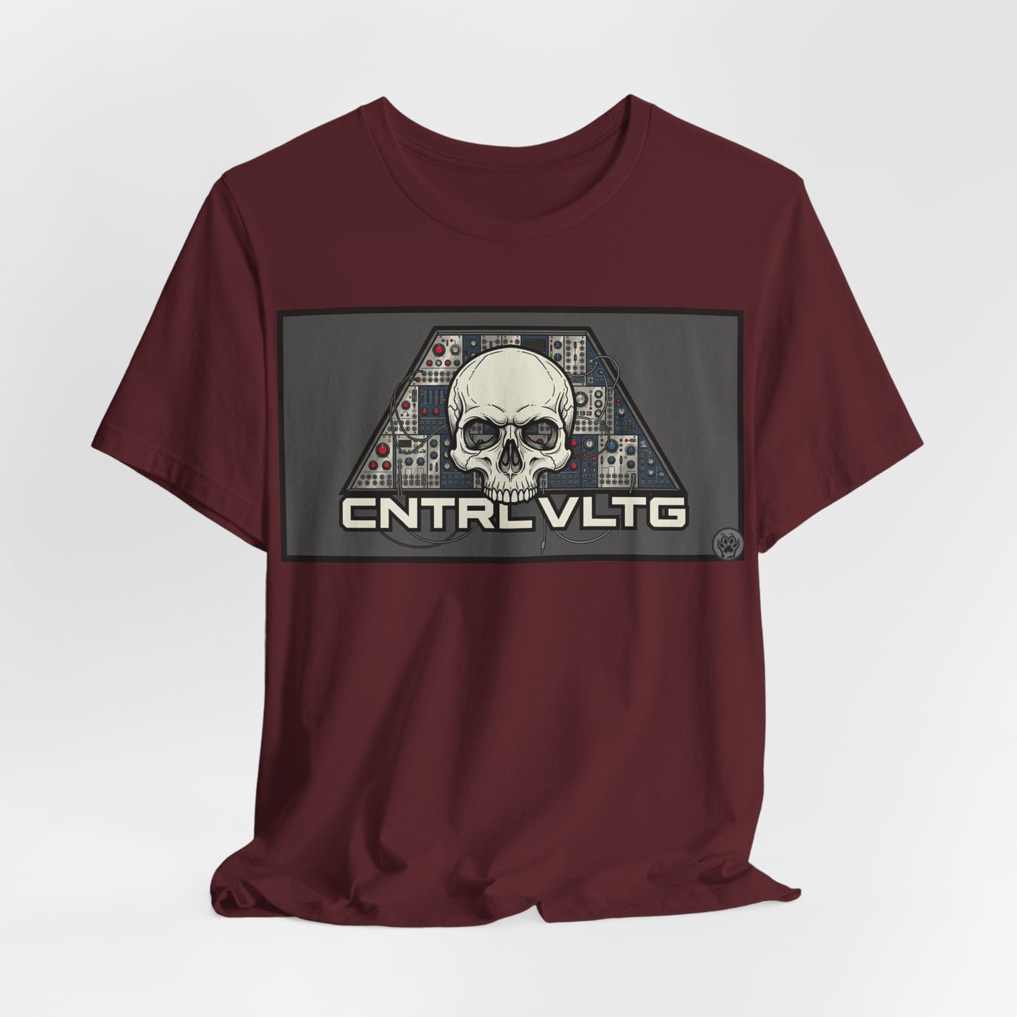 CV Control Voltage - TriBase Grey - Skull Modular Synth Analog Circuit 'CNTRL VLTG' Graphic Tee - Retro Tech Skull T-Shirt