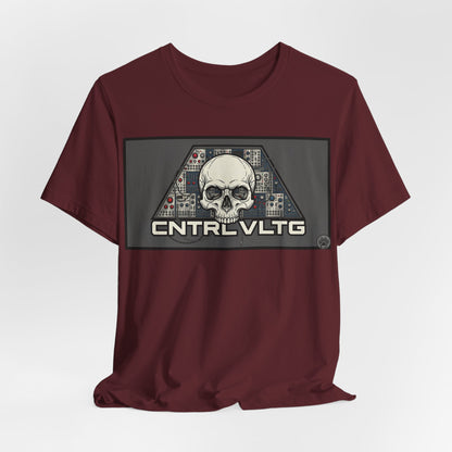 CV Control Voltage - TriBase Grey - Skull Modular Synth Analog Circuit 'CNTRL VLTG' Graphic Tee - Retro Tech Skull T-Shirt