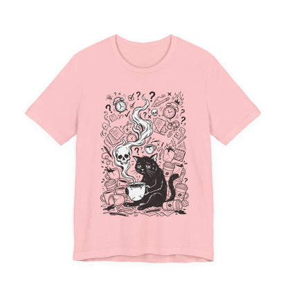 VOID - Mystic Black Cat Tee — Witchy Cat with Coffee Graphic T-Shirt