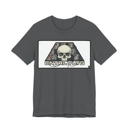 CV Control Voltage = TriBase White - Modular Synth Skull Analog Circuit Tee — “CNTRL VLTG” Retro Tech Graphic T-Shirt