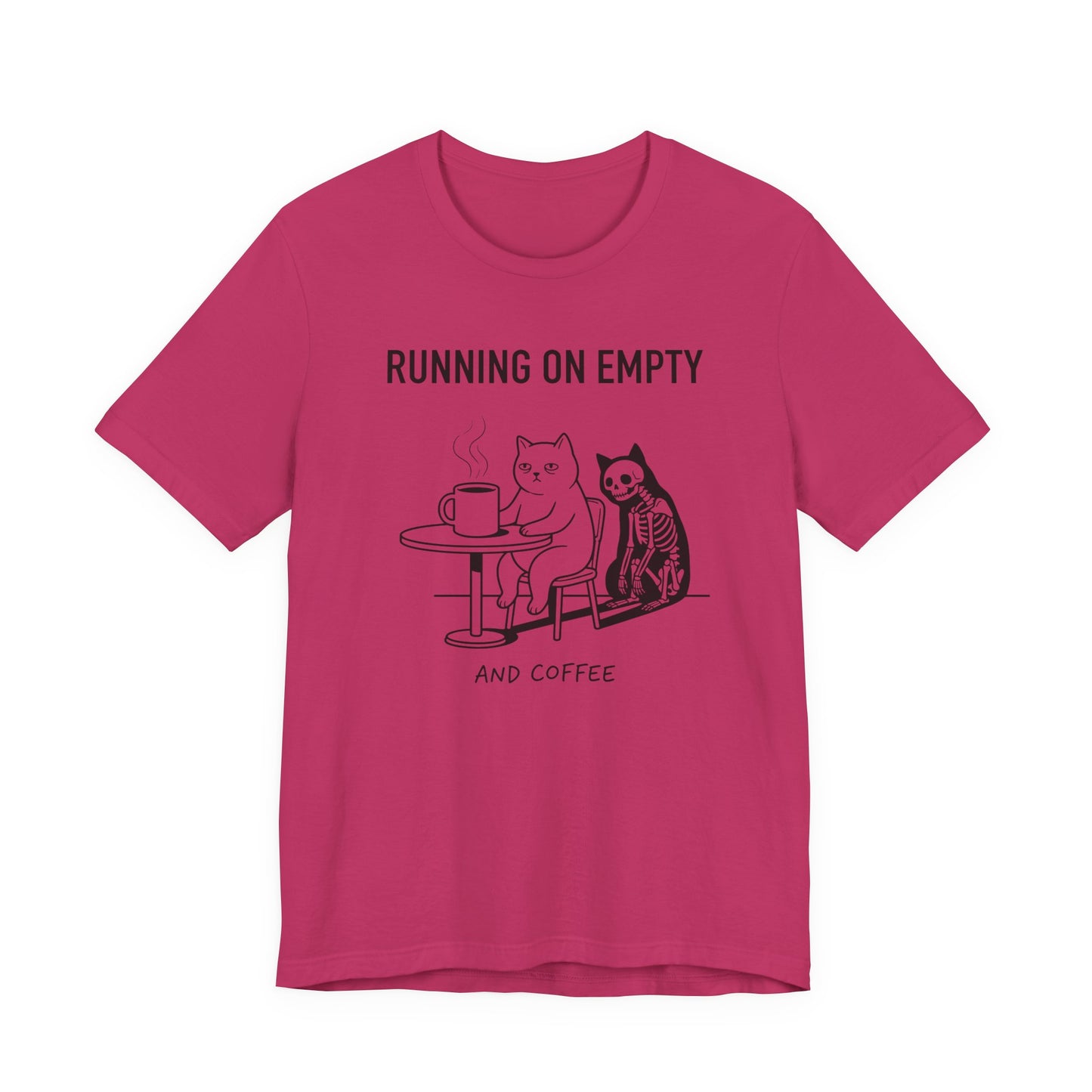 VOID - Running On Empty and Coffee Tee - Cat & Skeleton Funny Coffee Shirt