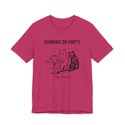 VOID - Running On Empty and Coffee Tee - Cat & Skeleton Funny Coffee Shirt