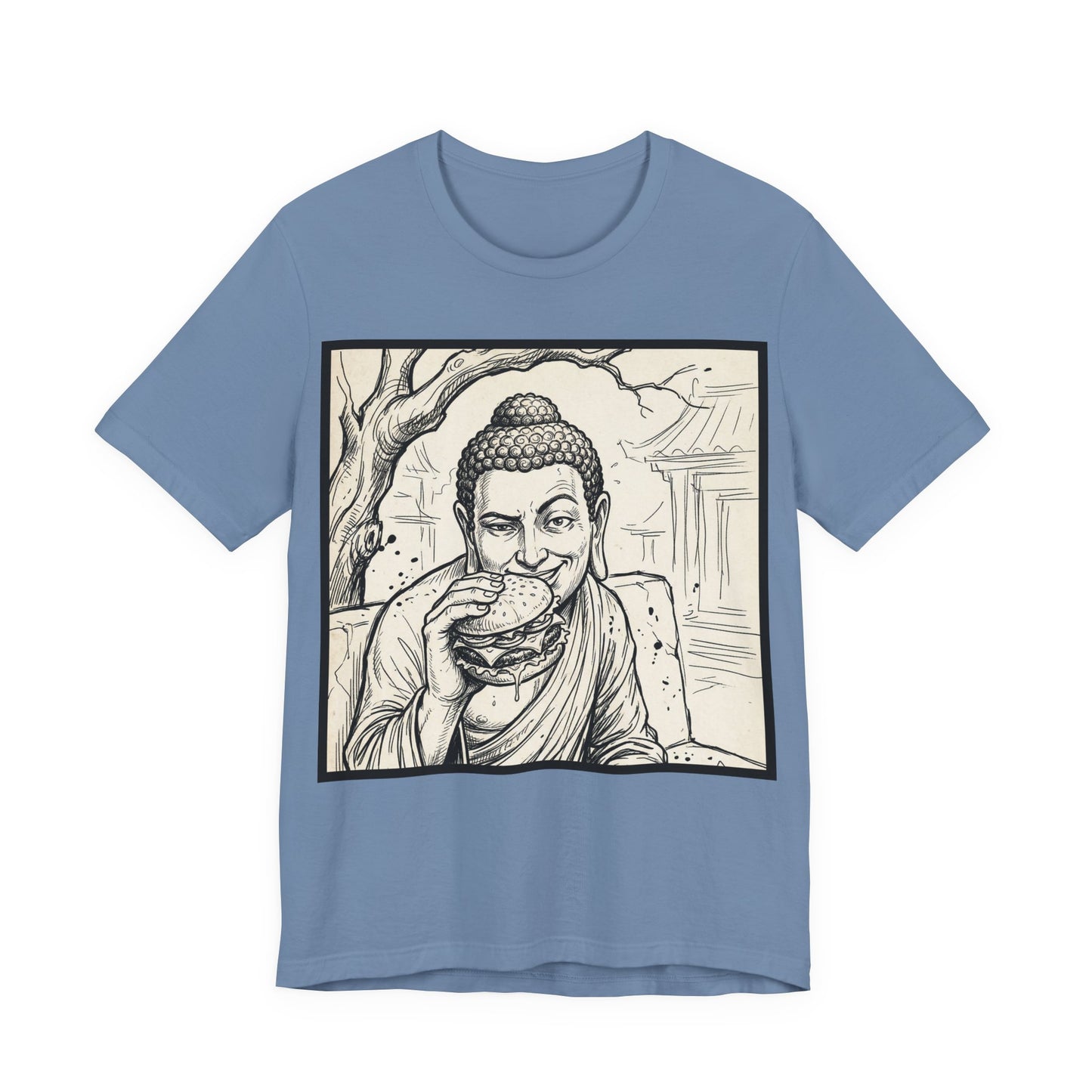 BadBuddha - Cheeseburger (Crop) - Buddha Eating A Delicious Juicy Cheeseburger Funny T‑Shirt Zen Humor