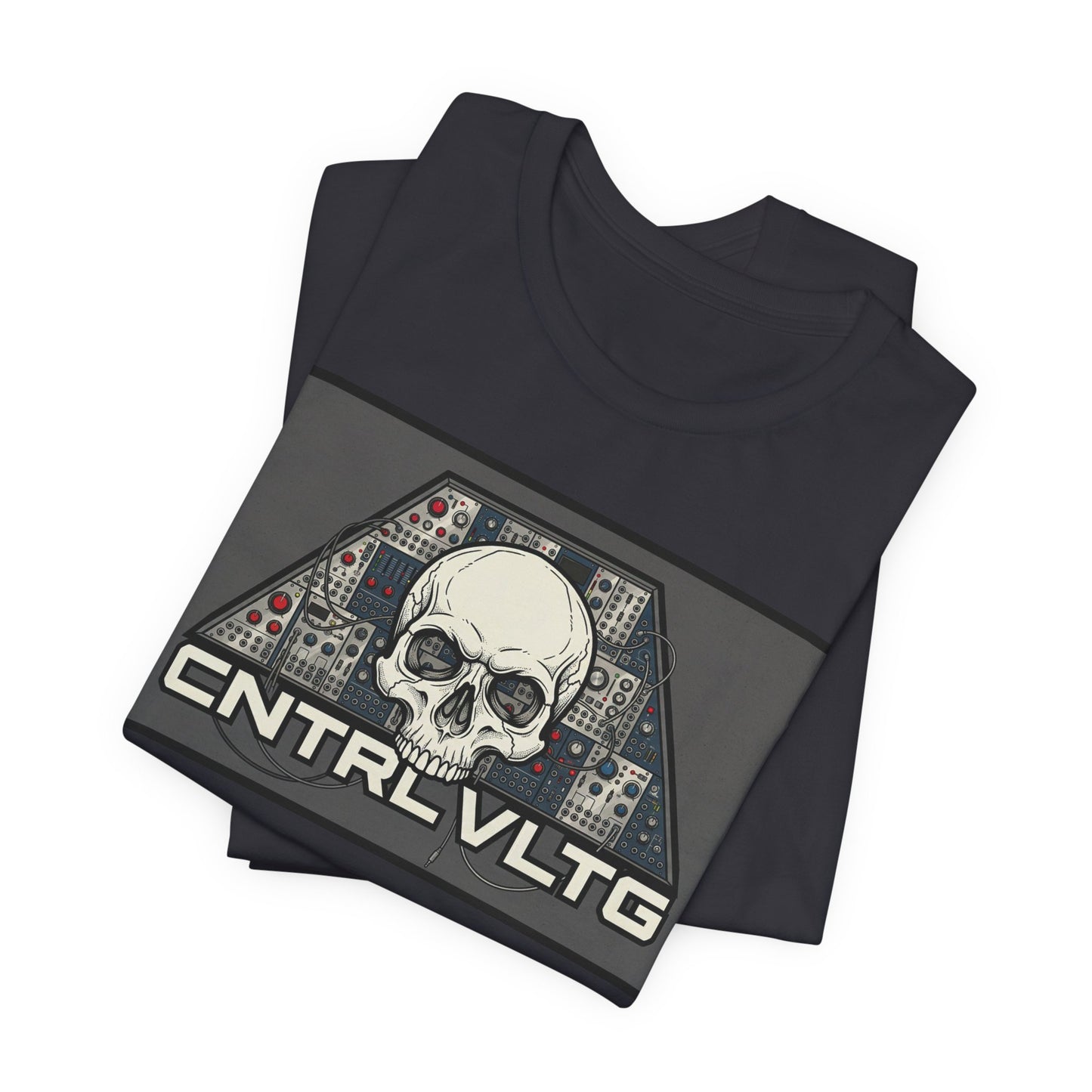 CV Control Voltage - TriBase Grey - Skull Modular Synth Analog Circuit 'CNTRL VLTG' Graphic Tee - Retro Tech Skull T-Shirt